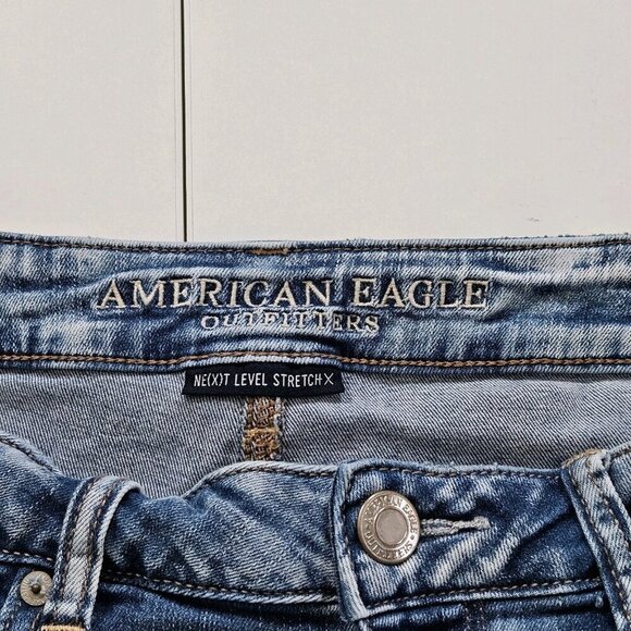 American Eagle Shorts Women 12 Blue Distressed Lace Cotton Stretch Beach Boho - Picture 3 of 16